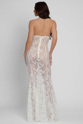 Elegantes weißes Maxikleid mit Spitzenausschnitt